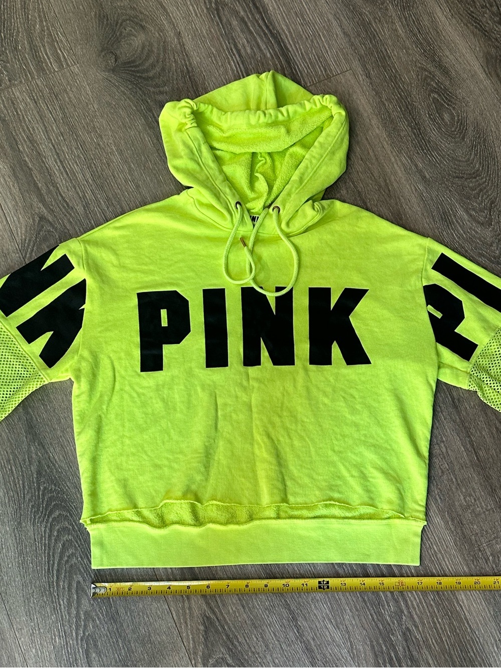 PINK Victoria's Secret Neon Lime Cropped Hoodie with Mesh Sleeves